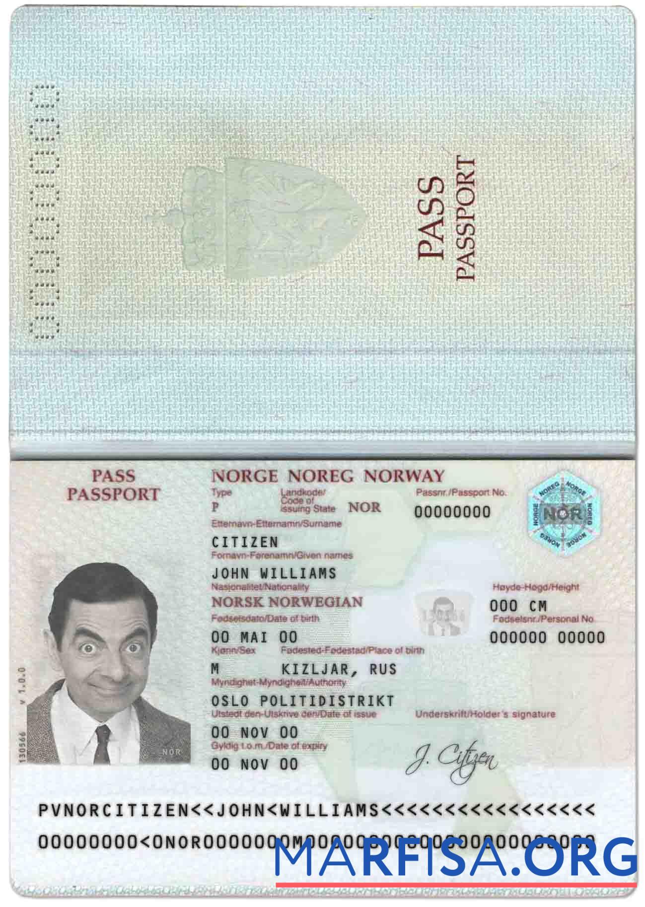 Blank Norway passport download for verification